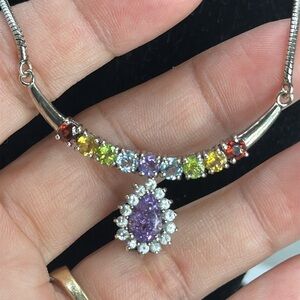 (Z4) Hammered 925 Italian silver choker with multicolored stones. Stunning Omega
